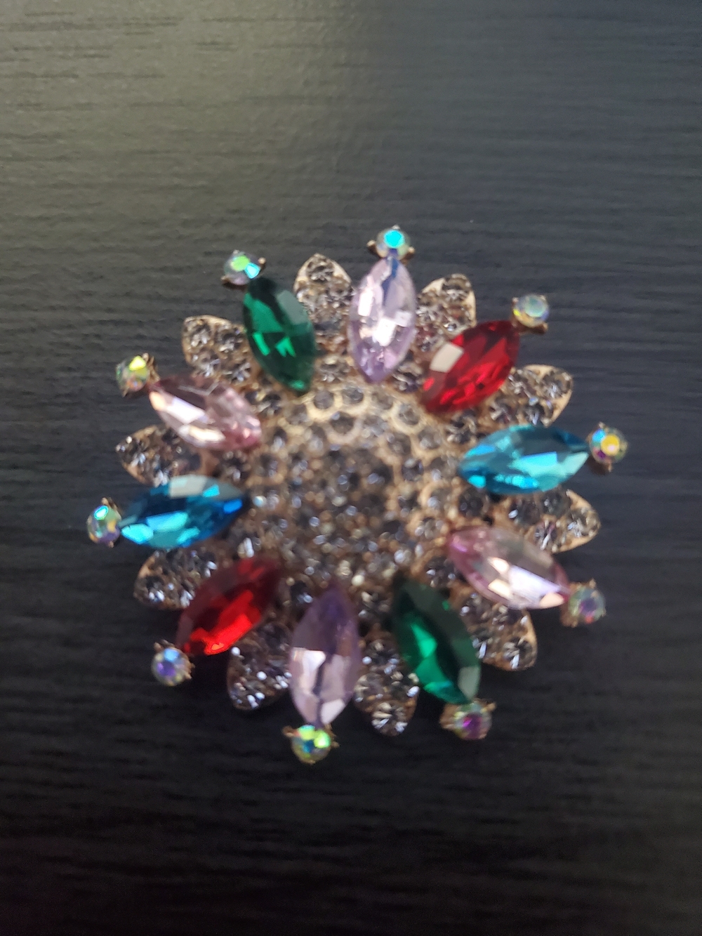 Multicolor Crystal Sunburst Brooch Pin - Gold-Tone Women's Jewelry